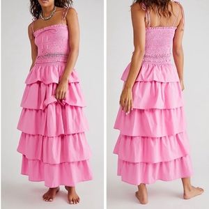 Free People Maxi Dress Ruffle Pink